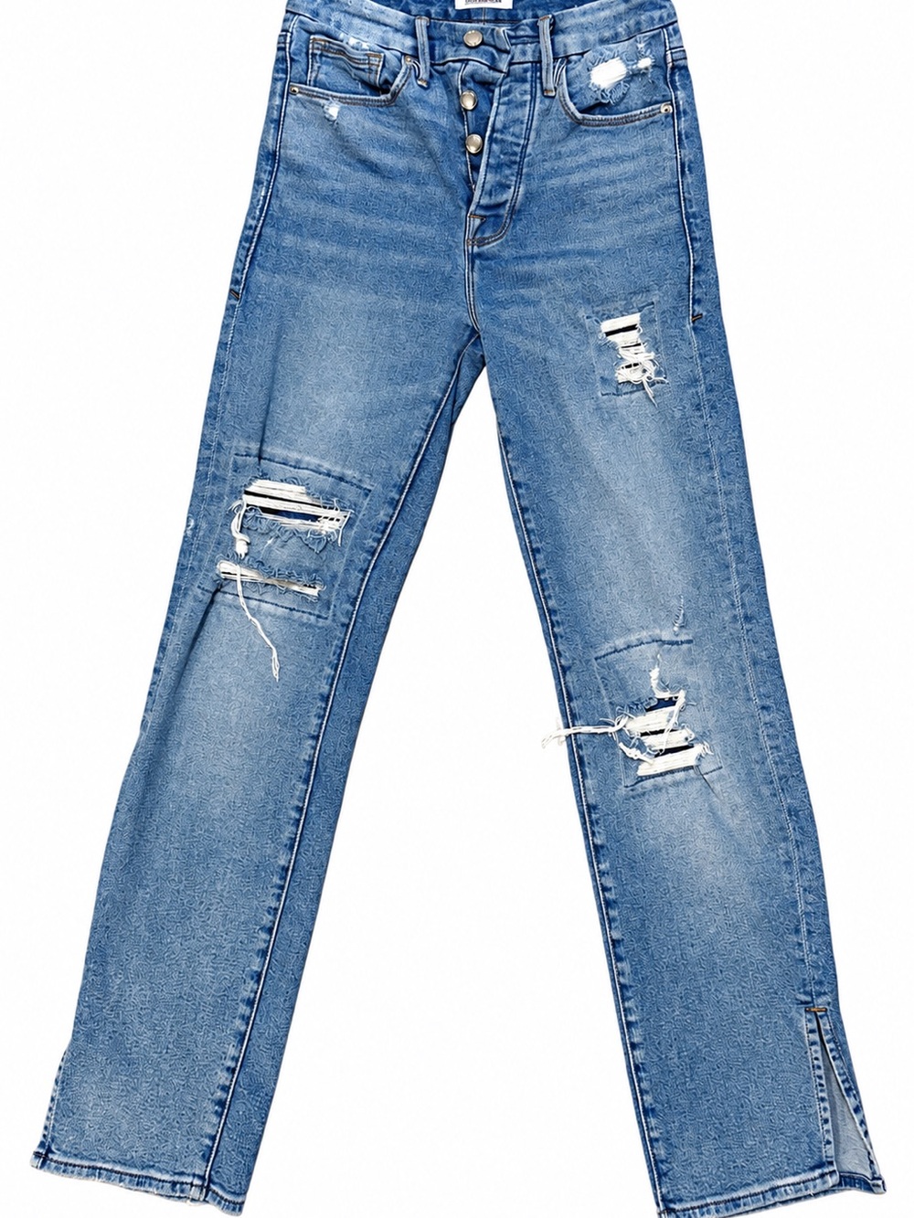 Good American Good Boy Jeans Size 0/25 Distressed High Rise Straightlegbuttonfly